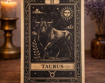 Astrologiczna tabliczka z motywem Byka, wykonana z drewna, mistyczna dekoracja zodiakalna