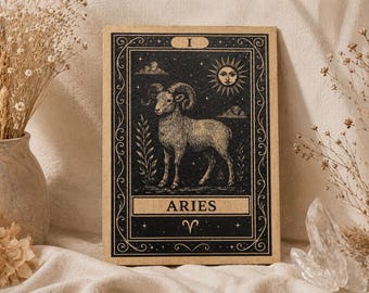 Placa astrológica de madera de Aries, decoración mística del zodíaco