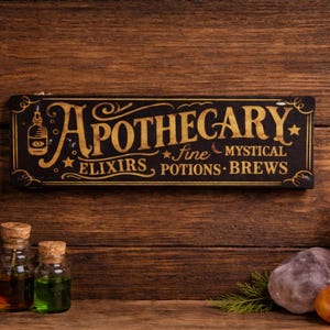Apothecary Wooden Sign – Witchy & Vintage Wall Decor – Apothecary Decor – Mystical Witchcraft Sign – 3 Sizes Available image 1