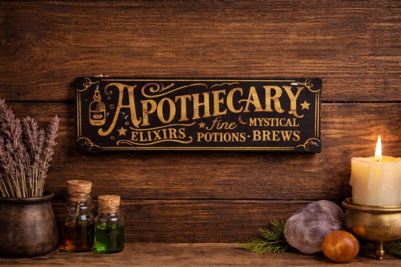 Apothecary Wooden Sign – Witchy & Vintage Wall Decor – Apothecary Decor – Mystical Witchcraft Sign – 3 Sizes Available image 1