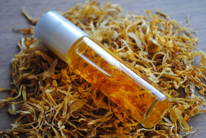 Tangerine All Natural Perfume Oil with Botanicals, Tangerine with Calendula Petals image 3