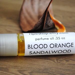 Blood Orange Sandalwood Perfume Oil, Roll On Perfume Citrus Musk Woodsy Fragrance Vegan image 3