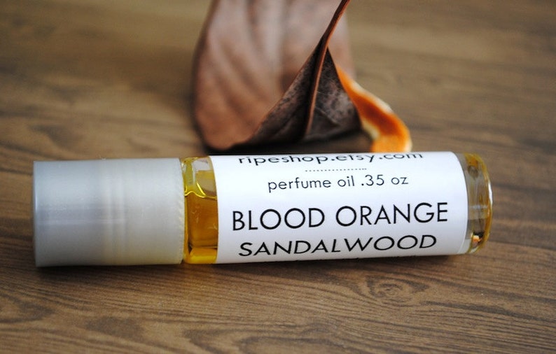 Blood Orange Sandalwood Perfume Oil, Roll On Perfume Citrus Musk Woodsy Fragrance Vegan image 3