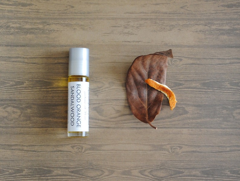 Blood Orange Sandalwood Perfume Oil, Roll On Perfume Citrus Musk Woodsy Fragrance Vegan image 1