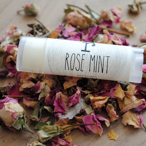 Rose Mint 100% Natural Lip Balm, Beeswax, Jojoba, Floral Spearmint Balm