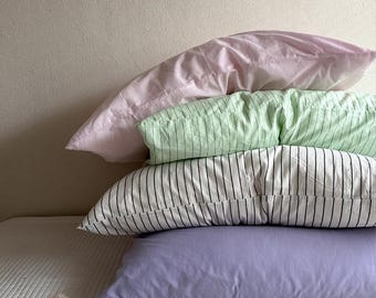 Pastel Pillowcase Set, Minimalist Striped Pillow Cover, Soft Aesthetic Bedding, Korean Style Pillowcase, Cute Room Decor