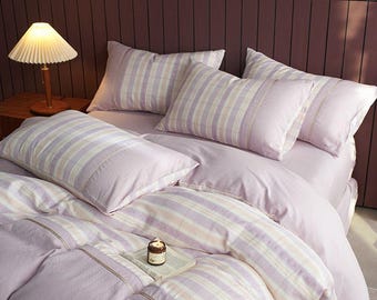 Lavender Plaid Duvet Cover Set - Elegant Pastel Bedroom Decor