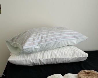 Cream White Pillowcase, Minimalist Textured Pillow Cover, Soft Cotton Stripe Bedding, Neutral Aesthetic Pillowcase, Modern Bedroom Decor