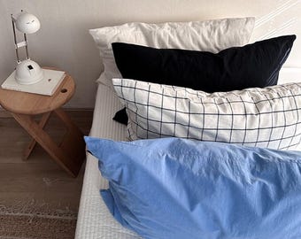Minimalist Pillowcase Set, Black White Blue Bedding, Grid Cotton Pillow Covers, Mix and Match Aesthetic Bedding, Modern Bedroom Decor