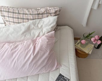 Blush Pink Pillowcase, Minimalist Soft Cotton Pillow Cover, French Cottagecore Bedding, Aesthetic Cream Bedroom Decor, Cozy Pillowcase