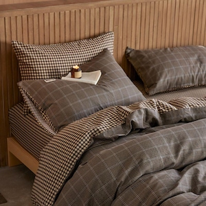 Brown Plaid Bedding Set: Minimalist Gingham Duvet Cover