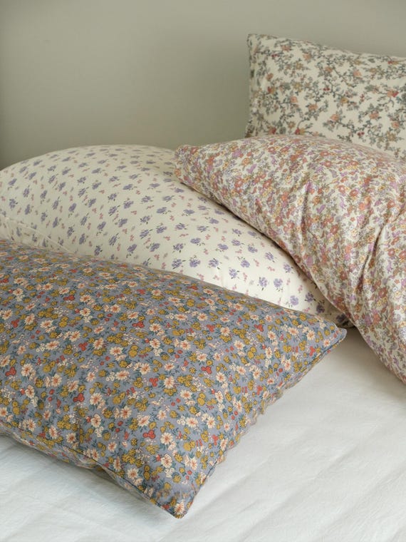 Single Floral Pillowcase, Cottagecore Pillow Cover, Soft Cotton Bedding Accent, Vintage French Country Decor