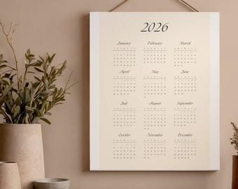 Minimalist 2026 Year Calendar Printable | Modern Wall Planner A4/A3 | Instant Download | Clean Simple Design