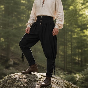 Medieval Pants Men, Renaissance Cosplay Trousers, Pirate LARP Costume, Cotton Linen Drawstring Pants, Lace Up Ren Faire Outfit