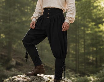 Medieval Pants Men, Renaissance Cosplay Trousers, Pirate LARP Costume, pirate Drawstring Pants, Lace Up Ren Faire Outfit