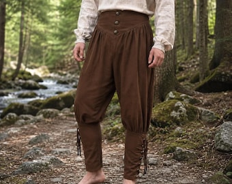 Viking Pants for Men, Medieval Renaissance Trousers, Cotton Linen Pirate Pants, LARP Costume, High Waist Lace-Up Leg Fantasy Fair Clothing
