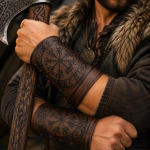 Viking Leather Bracers, Medieval Arm Guards, Archery Bracer, LARP Armor, Norse Cosplay Wrist Cuffs, Renaissance Faire