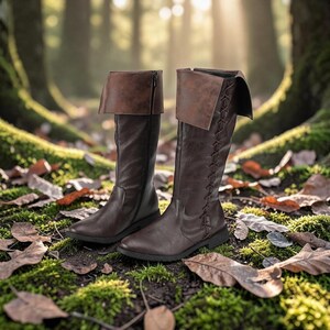 Mid-Calf Medieval Boots – Durable PU Leather Round Toe Footwear – Vintage Inspired Cosplay Shoes for Men