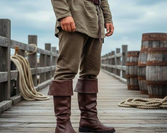 Renaissance medieval pirate boots brown black, costume footwear for reenactment cosplay and historical events