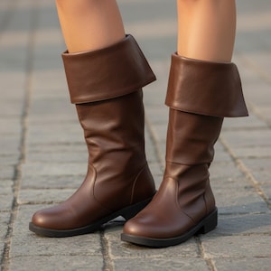 Botas holgadas a media pantorrilla – Tacón grueso de piel sintética – Suela de goma antideslizante y cómoda – Calzado de estilo medieval europeo