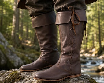 Medieval Knee High Boots for Ren Faire, Viking LARP Boots, Renaissance Lace Up Boots, Pirate Knight Cosplay Footwear