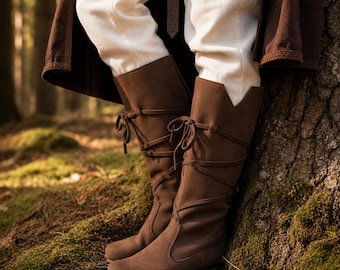 Medieval Lace Up Boots, Viking Leather Shoes, Renaissance Fair Footwear, LARP Costume Boots, Celtic Fantasy Shoes