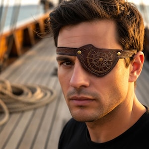 Pirate Eye Patch Costume – Adjustable Faux Leather Strap – Ren Faire Viking Accessory – Embossed Medieval Look