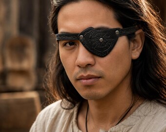 Embossed PU Leather Eye Patch – Nordic Compass, Adjustable Strap, Medieval Viking Accessory