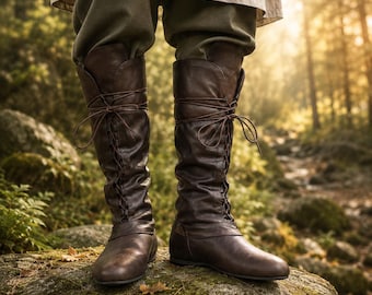 Medeltida knähöga stövlar för Ren Faire Cosplay LARP kostymskor