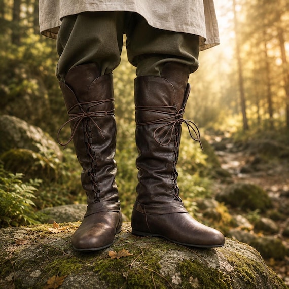 Medieval Knee High Boots for Ren Faire Cosplay LARP Costume Shoes