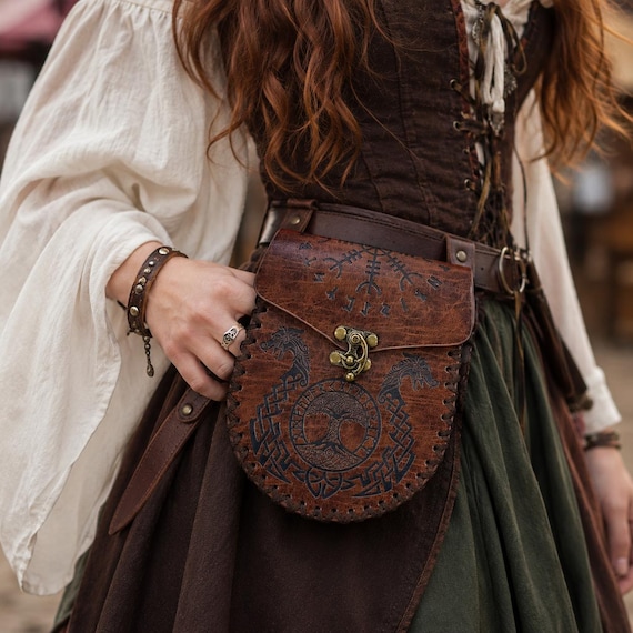 Pagan Belt Pouch Leather Bag, Viking Medieval LARP Waist  display picture 2
