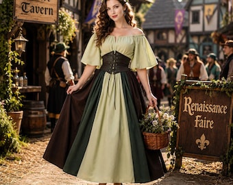 Medieval Renaissance Dress with Corset Waist – Off Shoulder Cosplay Gown for Ren Faire