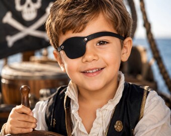 Kids Pirate Eyepatch Costume Accessory – Adjustable Faux Leather Eye Patch for Halloween, Dress Up, School Plays and Parties