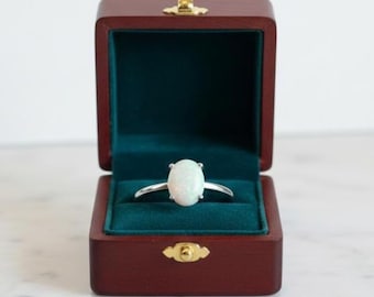 Oval Opal Ring – White Fire Opal, Silver Minimal Gift for her, October Birthstone