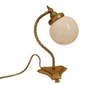 French Brass Table Lamp with White Opaline Globe