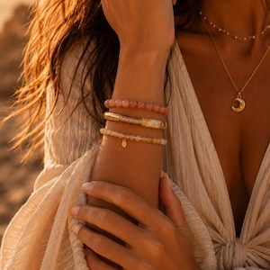 Edelstein Armband Set | Cherry Crystal & Naturstein | Boho Armbänder Damen | Aurora Nomad Signature Stack