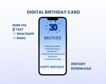30e verjaardagskaart voor broer: digitale mobiele eCard – direct downloaden