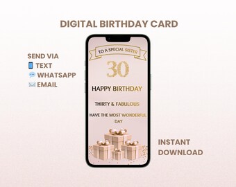 30e verjaardagskaart voor zus - digitale mobiele eCard – direct downloaden