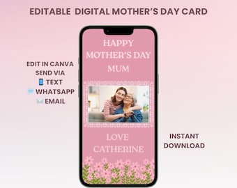 Bewerkbare sjabloon Moederdagkaart – digitale Canva eCard – direct downloaden