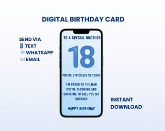e-kaart 18e verjaardag voor broer | Instant mobiele tekstkaart VK