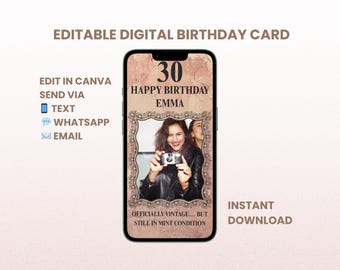 Bewerkbare verjaardagskaart, vintage foto-eCard-sjabloon, aangepaste digitale download voor leeftijd