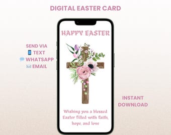 Christelijke paaskaart – digitale mobiele eCard met kruis en bloemen – direct downloaden voor WhatsApp
