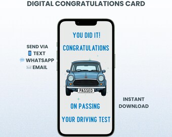 Tarjeta de felicitación por el examen de conducir - Tarjeta electrónica digital móvil - Descarga instantánea