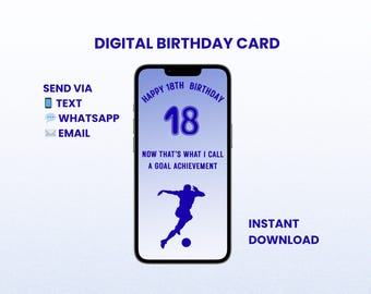 Tarjeta de felicitación digital de fútbol para el 18º cumpleaños de un aficionado al deporte.