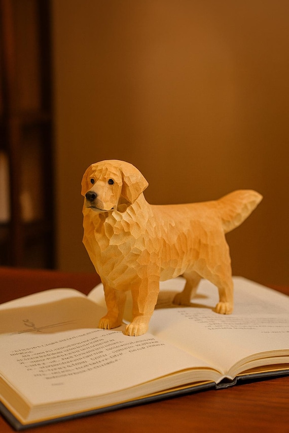 ゴールデンレトリバーの木製置物｜デスク、ホームデコレーション