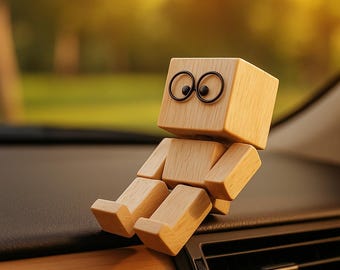 Handmade Kinetic Wooden Man Figurine: Magnetic Desk Decor
