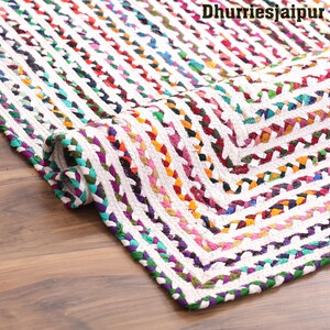 Hand Braided Chindi  Cotton Area Rug Multi-Colored Modern Patterned Vintage Style Boho Farmhouse Floor Carpet, Entryway Rug