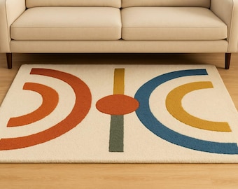 Tappeto moderno di metà secolo, trapuntato a mano in lana, con motivo geometrico astratto neutro, ideale per soggiorno, camera da letto e ufficio. Dimensioni personalizzate: 8x10 piedi.