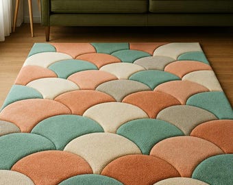 Handgetuft wollen vloerkleed uit het midden van de eeuw modern geschulpt vloerkleed 3D-textuur woonkamertapijt boho saliegroen blauwgroen oranje Aangepast formaat 8 x 10 9 x 12