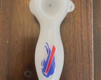 4" Premium Glass Pipe White Buffalo Bills Thick Quality